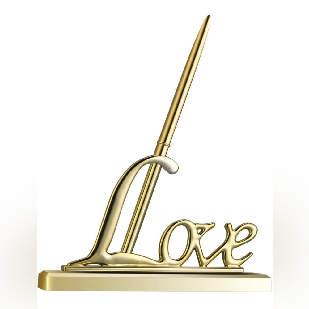 Signing Pen with Plated Metal Love Holder for Wedding Engagement Party Guestbook